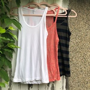 LOT 3 Splendid Tank Tops White Burnout Stripe S M